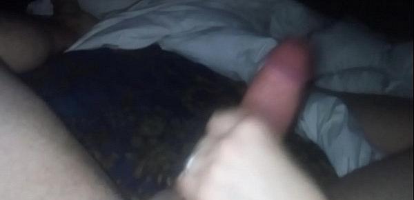  Wife stroking my cock until I busted on her tits